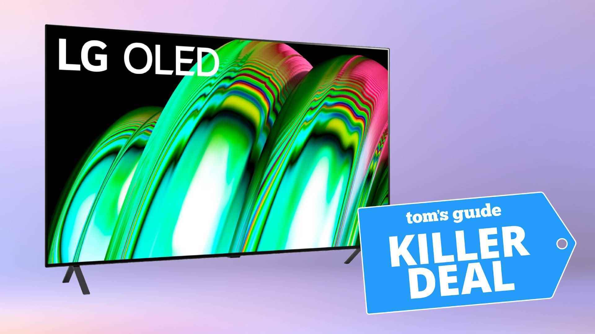 LG A2 OLED 4K TV'nin mor zemin üzerinde bir fotoğrafı