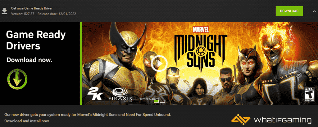 GeForce Experience'ta Marvel's Midnight Suns Game Ready Sürücüleri