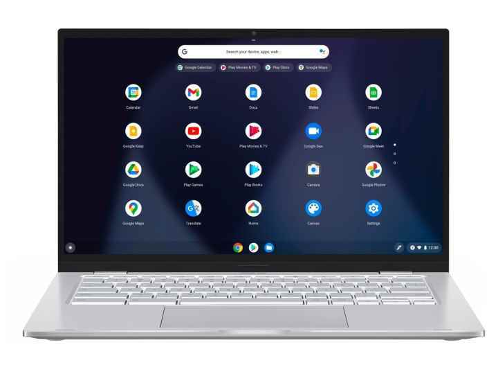 Beyaz bir arka planda Asus 14 inç Chromebook.