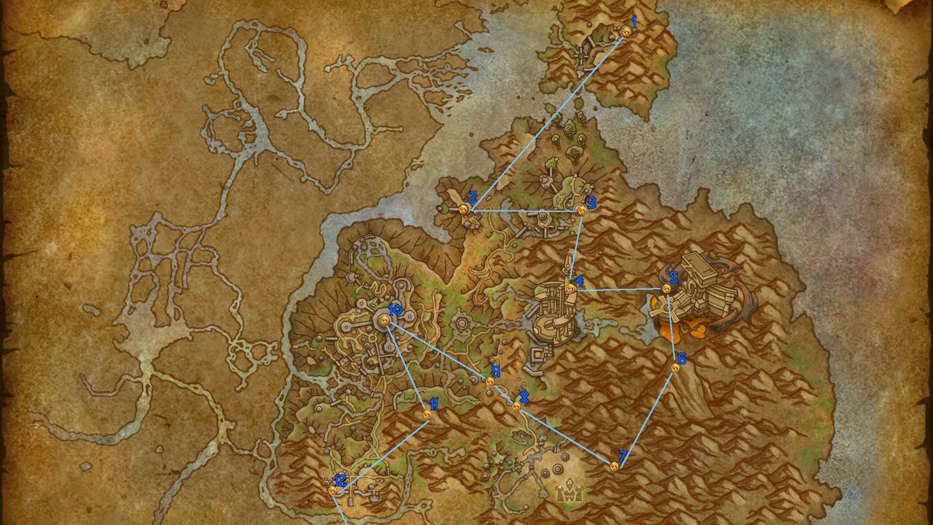 Thaldraszus'un World of Warcraft Dragonflight haritası, Dragon Gliflerini vurgulayan raptiyelerle