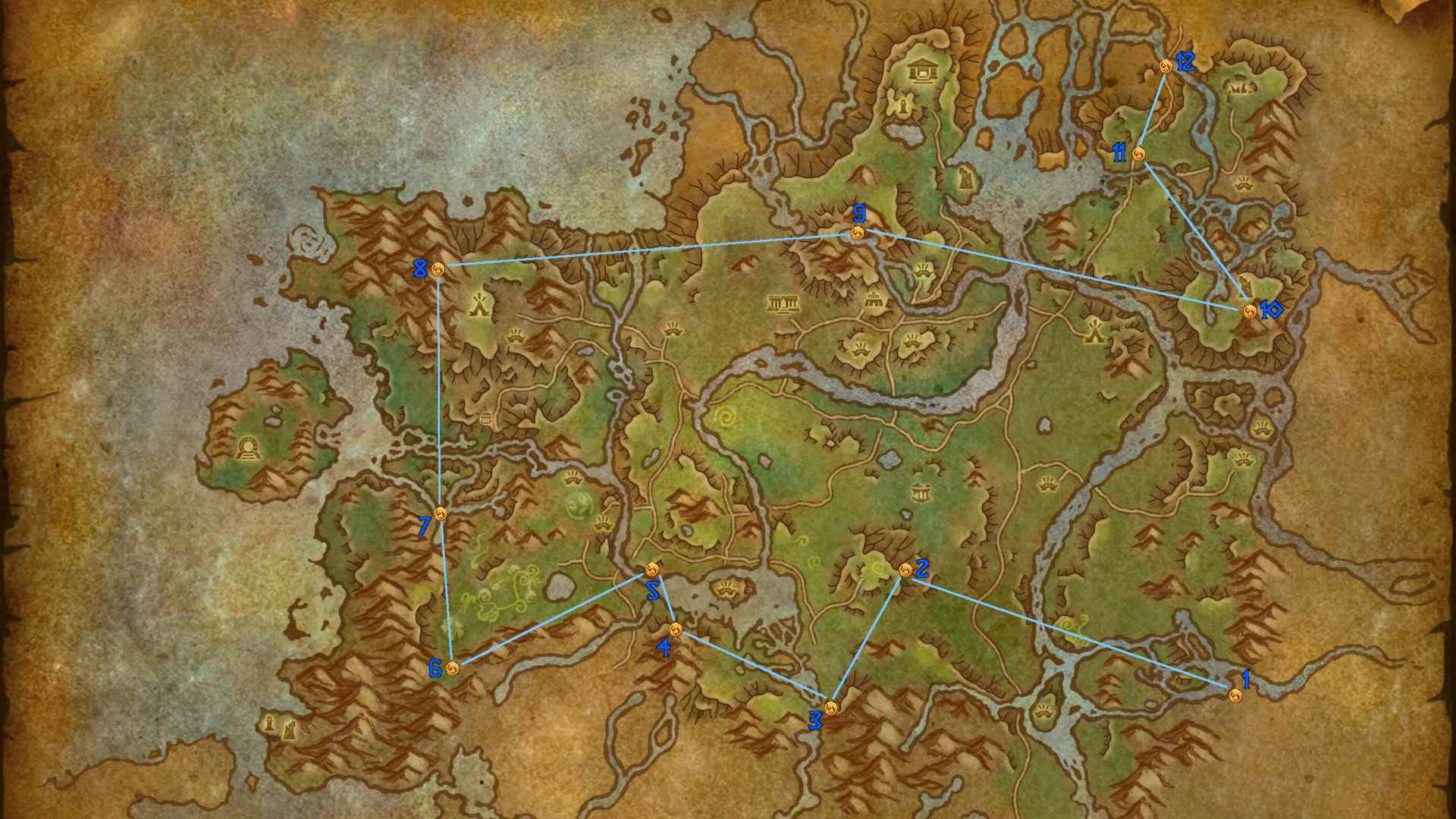 Oshahran'ın Dragon Glyphs'i vurgulayan raptiyelerle World of Warcraft Dragonflight haritası