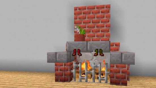 Minecraft Noel yapıları - üzerinde çorapların asılı olduğu şirin bir tuğla şömine