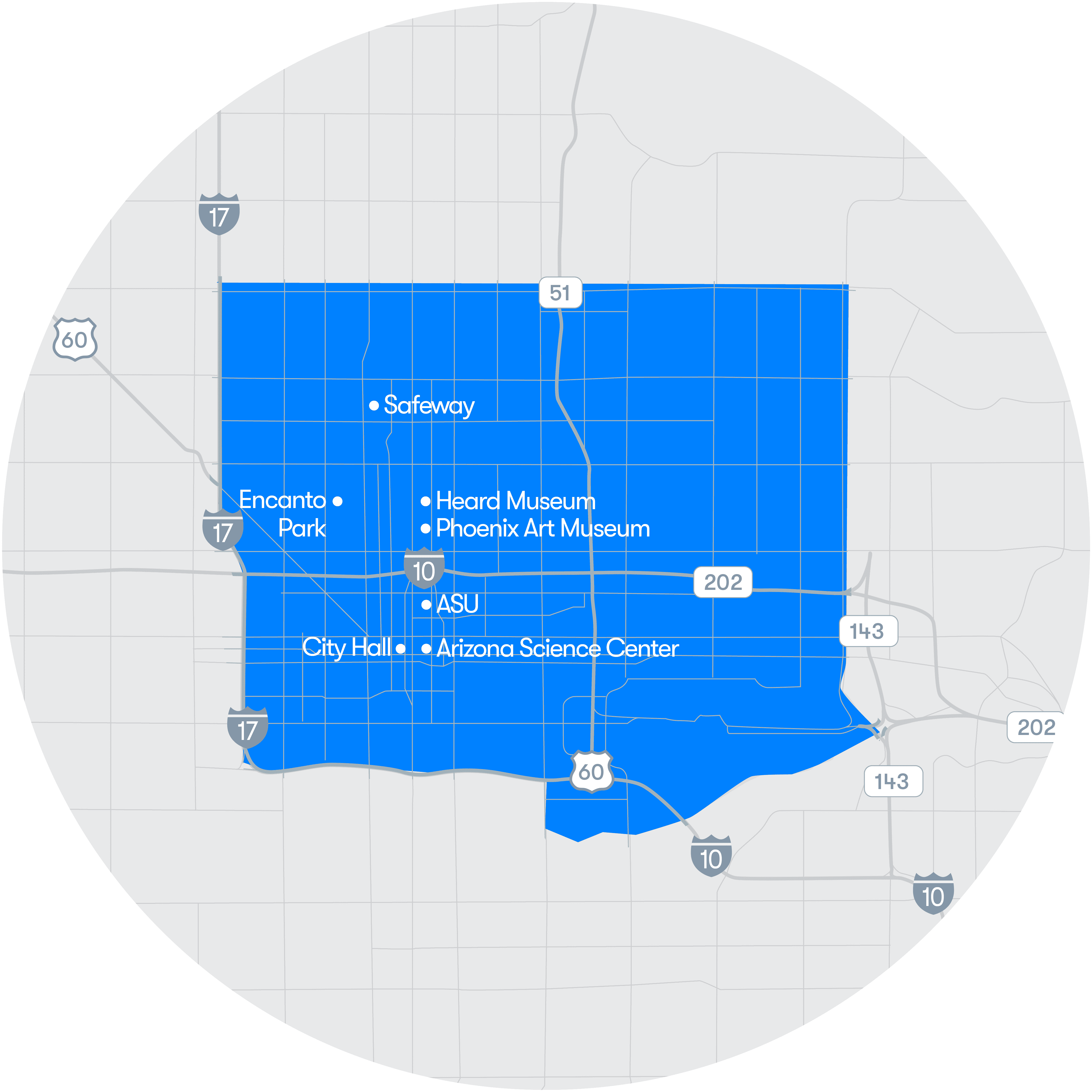 Phoenix şehir merkezinin haritası