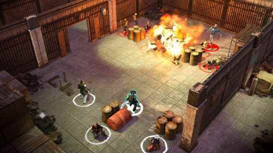 En İyi Apocalypse oyunları - Wasteland 2: Dört kişilik bir ekip bir patlamanın önünde duruyor