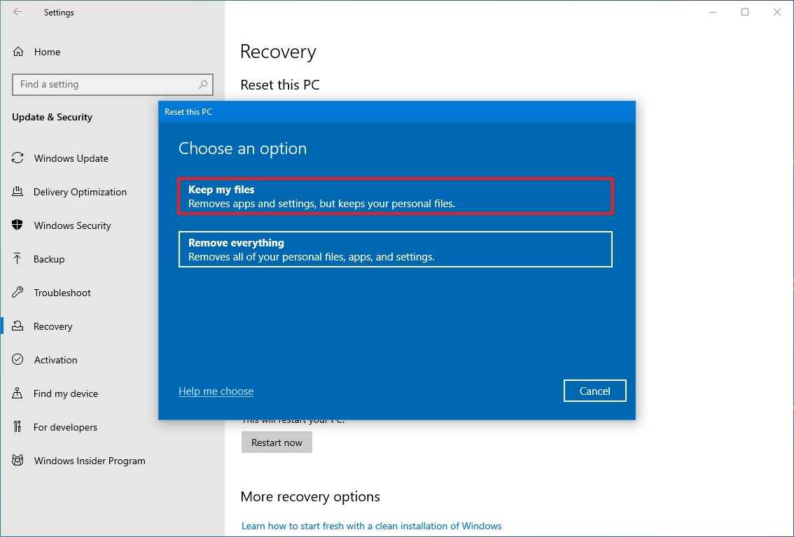 Windows 10 Bu bilgisayarı sıfırla, dosyalarımı tut seçeneği