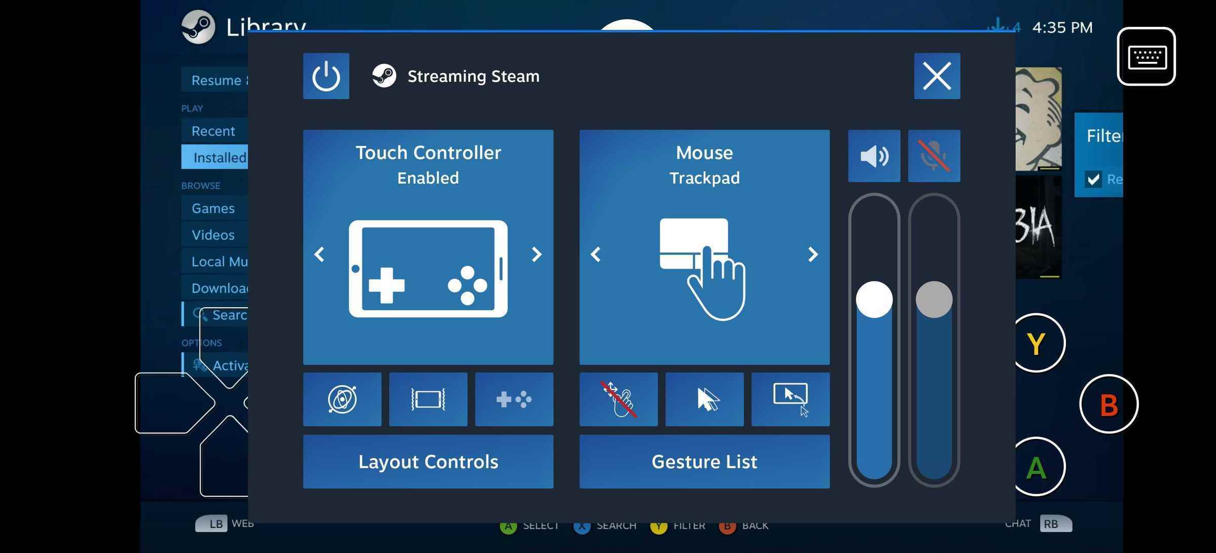 Ayarlanabilen kontrolcü ayarlarını gösteren Steam link uygulamasının ekran görüntüsü.