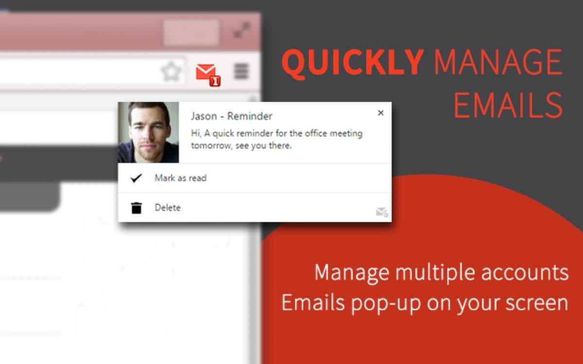 Küçük e-posta açılır penceresini gösteren Gmail için Checker Plus