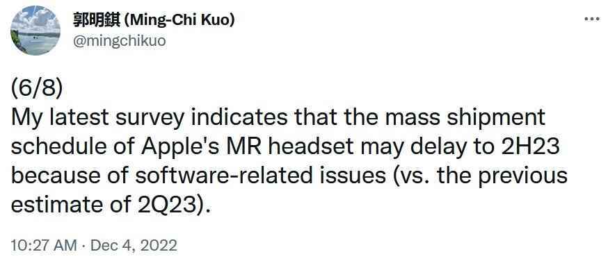 Ming-Chi Kuo, Apple'ın Karma Gerçeklik kulaklığının piyasaya sürülmesi için beklenen zaman çerçevesini geri çekiyor - Kuo, Apple'ın kulaklığının 2023'ün ikinci yarısına kadar ertelendiğini düşünüyor;  Sevkiyatlarda büyük eksiklik bekleniyor