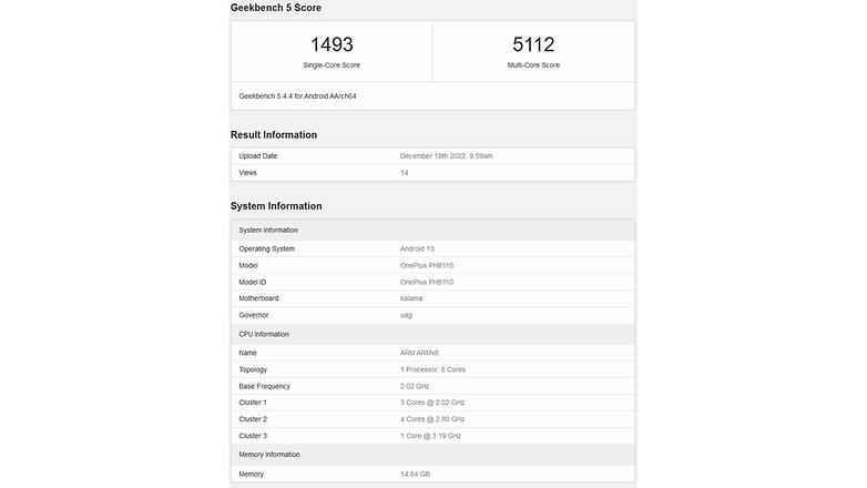 OnePlus 11'in Geekbench veritabanı girişi