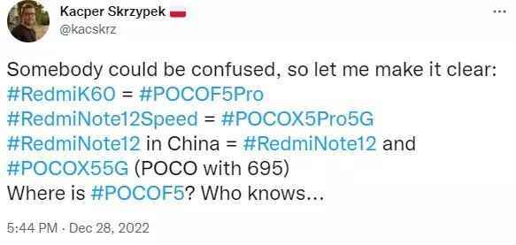 Polonyalı sızıntıya göre Redmi K60, Poco F5 Pro olarak Avrupa'ya gelebilir