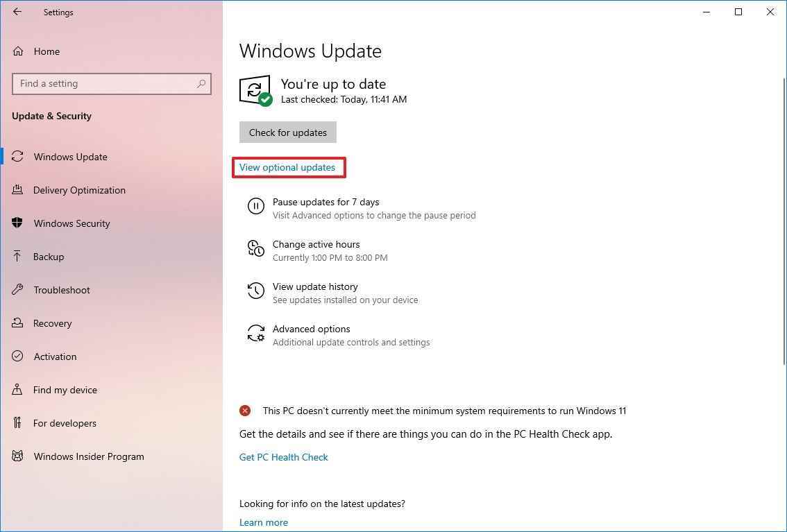 Sürücüler için Windows 10 isteğe bağlı güncelleme seçeneği