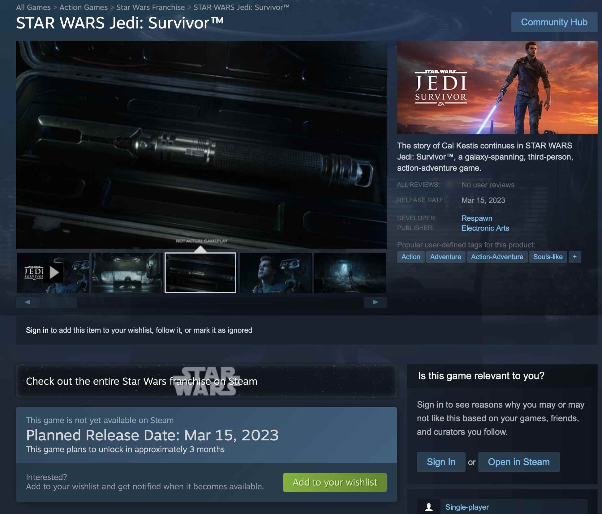 Star Wars Jedi: Survivor için bir Steam listesinin sızdırıldığı bildirildi