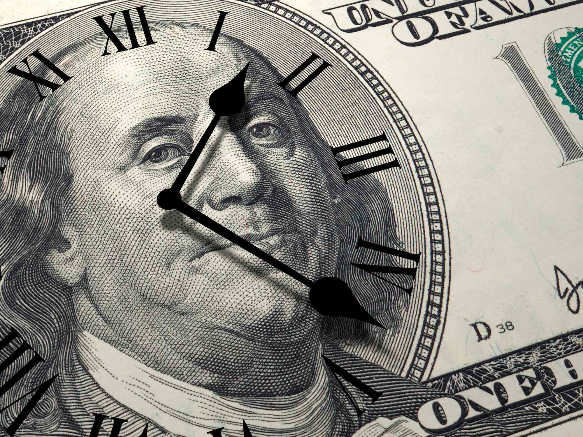 Zaman, üzerinde yüz dolarlık banknot ve saat yüzü olan para kavramıdır.