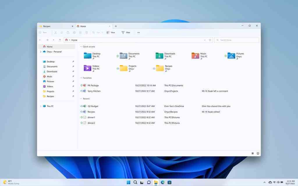 Sekmeli yeni Windows 11 Dosya Gezgini