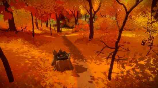 En iyi yapboz oyunları - The Witness: Ağaç kütüğü olan bir sonbahar yolu