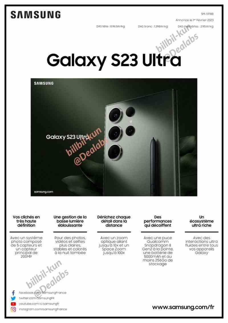 Samsung'un yaklaşan S23 Ultra'sının teknik özellikleri sızdırıldı.