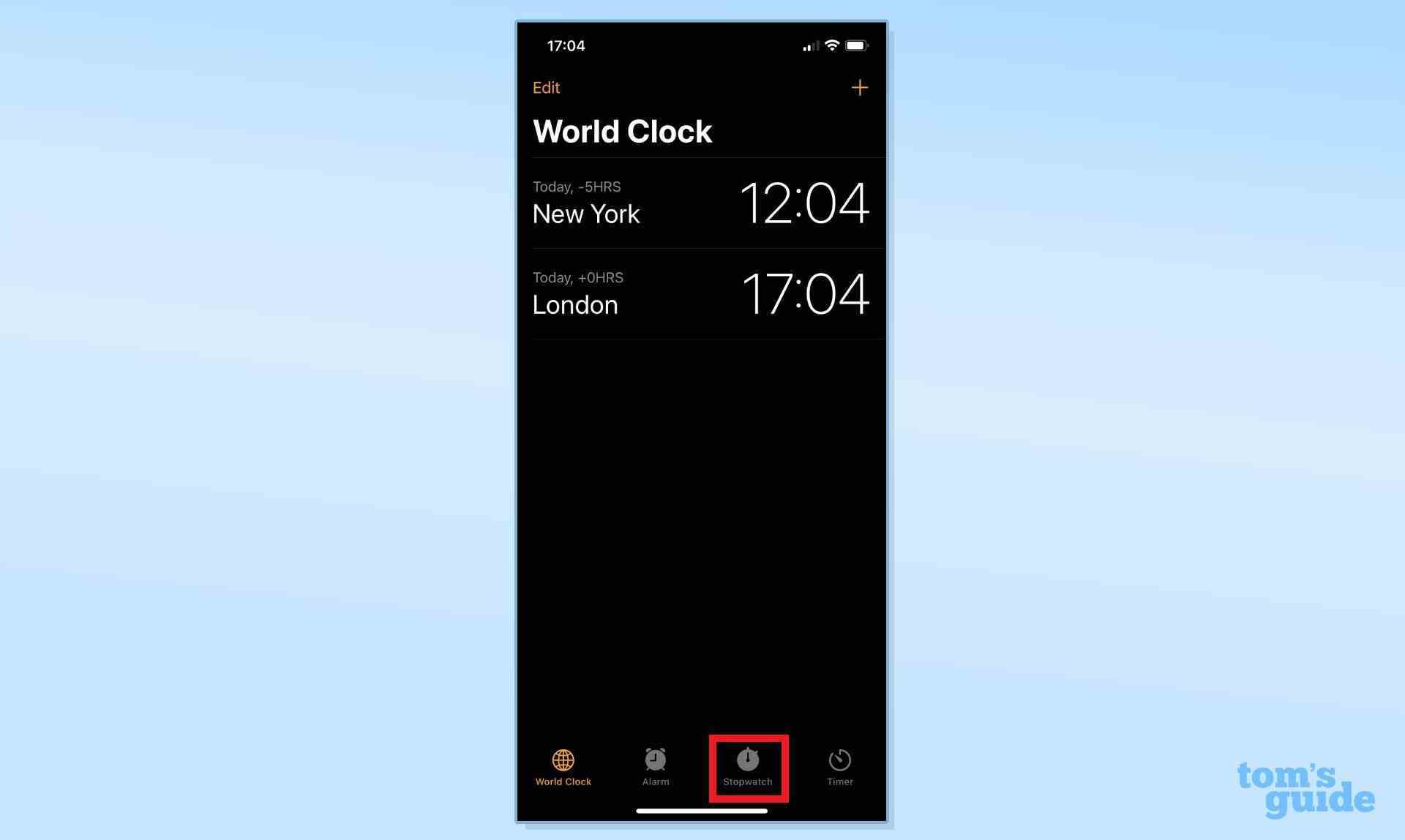 iPhone kronometresini analog olarak değiştirme - kronometre sekmesini seçin