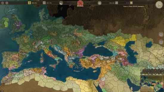 Total War gibi oyunlar: Field of Glory: Empires'daki dünya haritasını gösteren kampanya haritası.