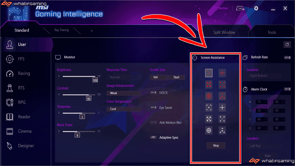 Özel bir artı işareti oluşturmak için MSI Gaming Intelligence yazılımını kullanma.