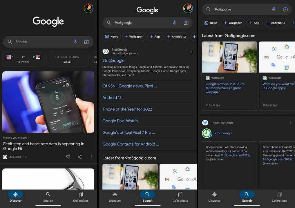 Google uygulamasının yeni görünümü.  Resim kredisi 9to5Google - Google uygulaması ve hesap değiştirici, Material You makyajlarını alır