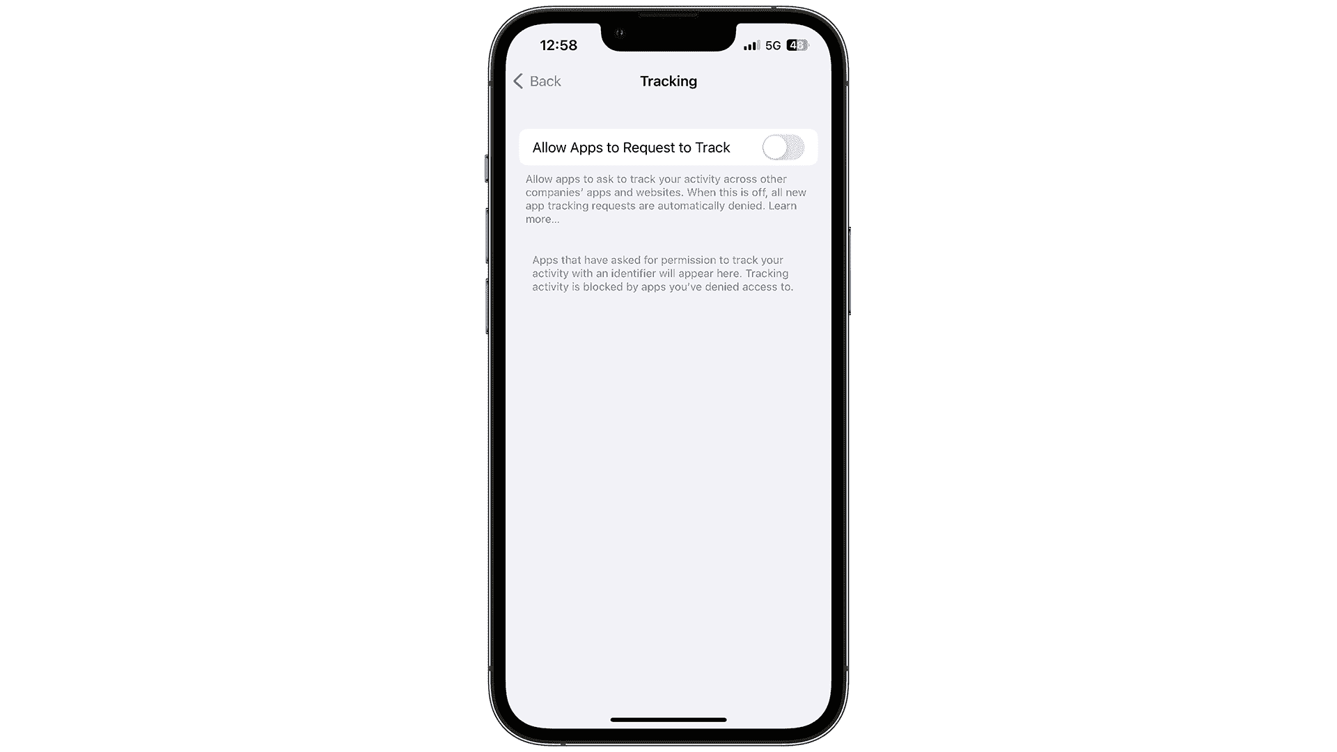 iOS 16 Uygulama İzleme kapalı