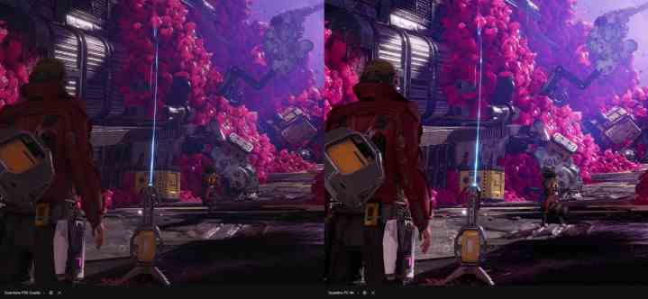Guardians of the Galaxy'de PC ve PS5 arasındaki görüntü kalitesi.