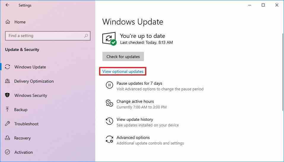 Windows 10 İsteğe Bağlı Güncellemeler Seçeneği