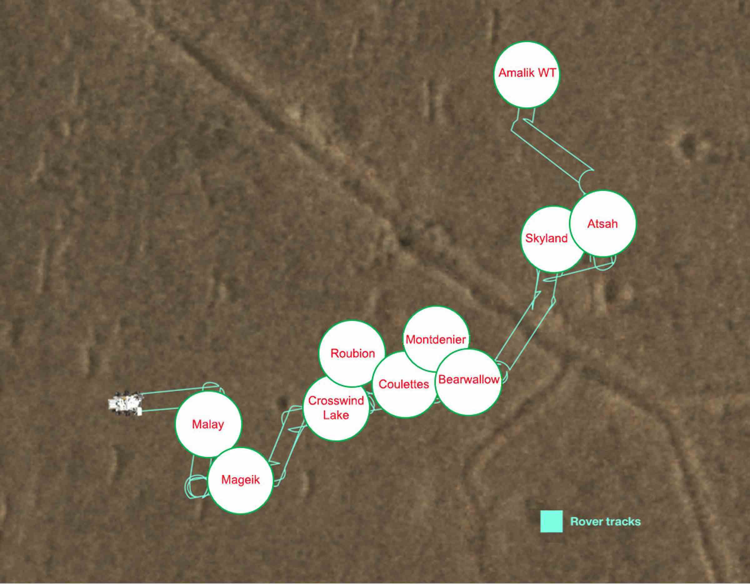 Mars numune iade görevinin numune deposundaki her tüpün konumlarını gösteren bir harita.
