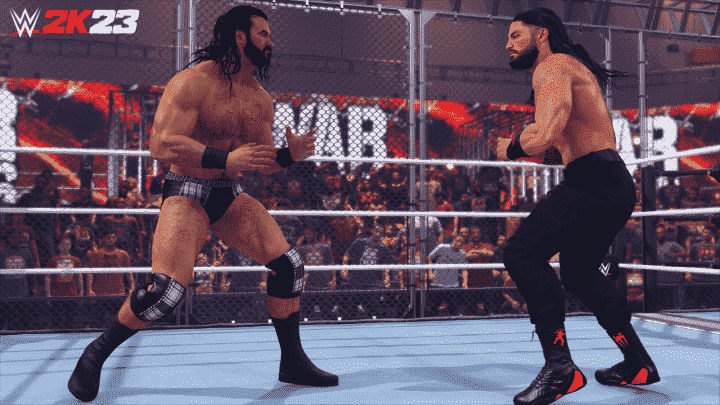Drew McIntyre ve Roman Reigns, WWE 2K23'te WarGames'te savaşıyor.