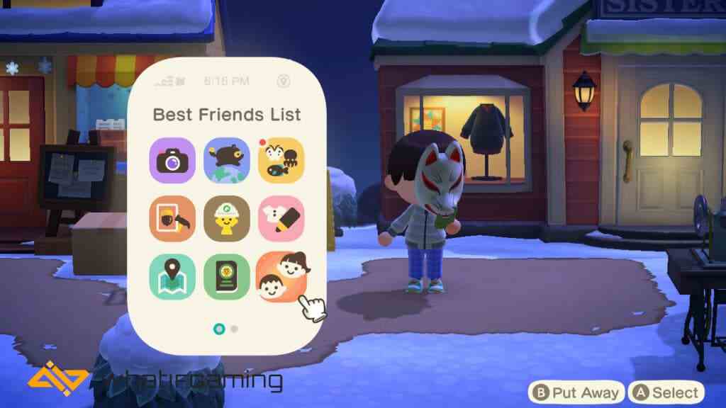 Animal Crossing'in Nook Telefonundaki En İyi Arkadaşlar Listesi uygulaması.