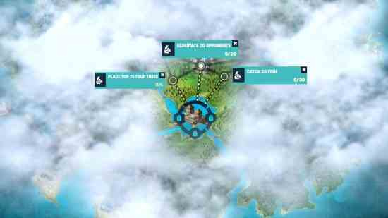 Fortnite Lama Okulu görevleri ve ödülleri: Bir harita, Yol 1'i, üç başlangıç ​​görevini de Fortnite'taki Llama Okulu The Witcher etkinliğinin 1. yolunda gösterir.
