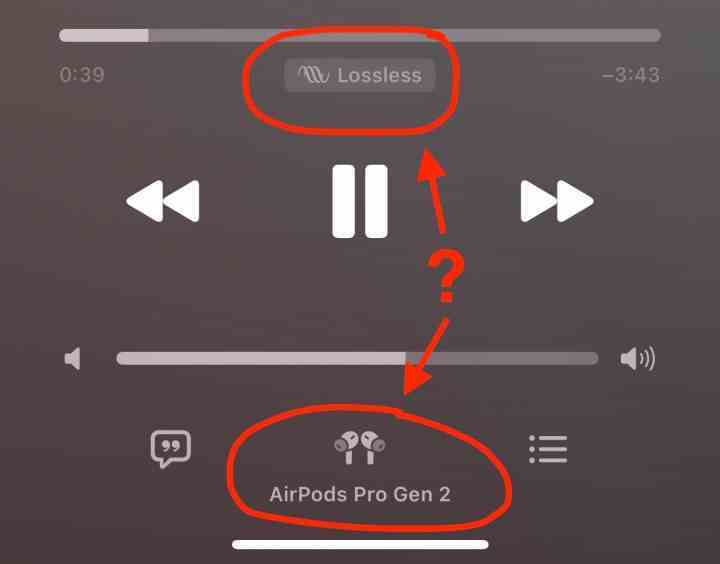 Apple AirPods Pro ile çalarken Kayıpsız müzik simgesini gösteren iOS için Apple Music uygulaması.