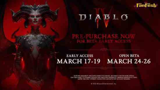 Diablo 4 beta infografik, 17-19 Mart erken erişim ve 24-26 Mart açık betayı gösteriyor