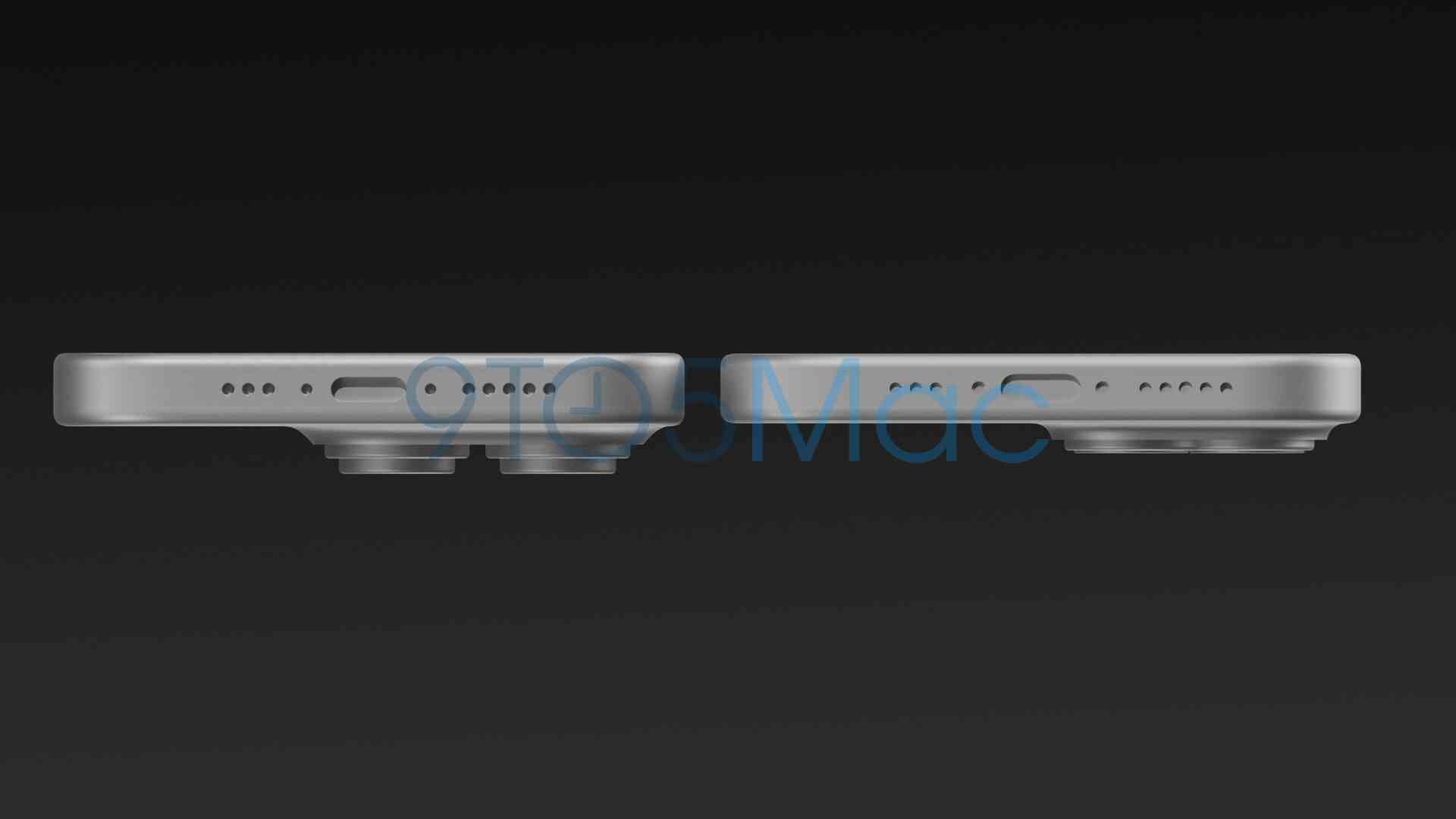 iPhone 15 Pro (solda) ve iPhone 15 (sağda) - iPhone 15, yeni CAD tabanlı görüntülerde tasavvur edildi: Dynamic Island ve bolca USB Type-C