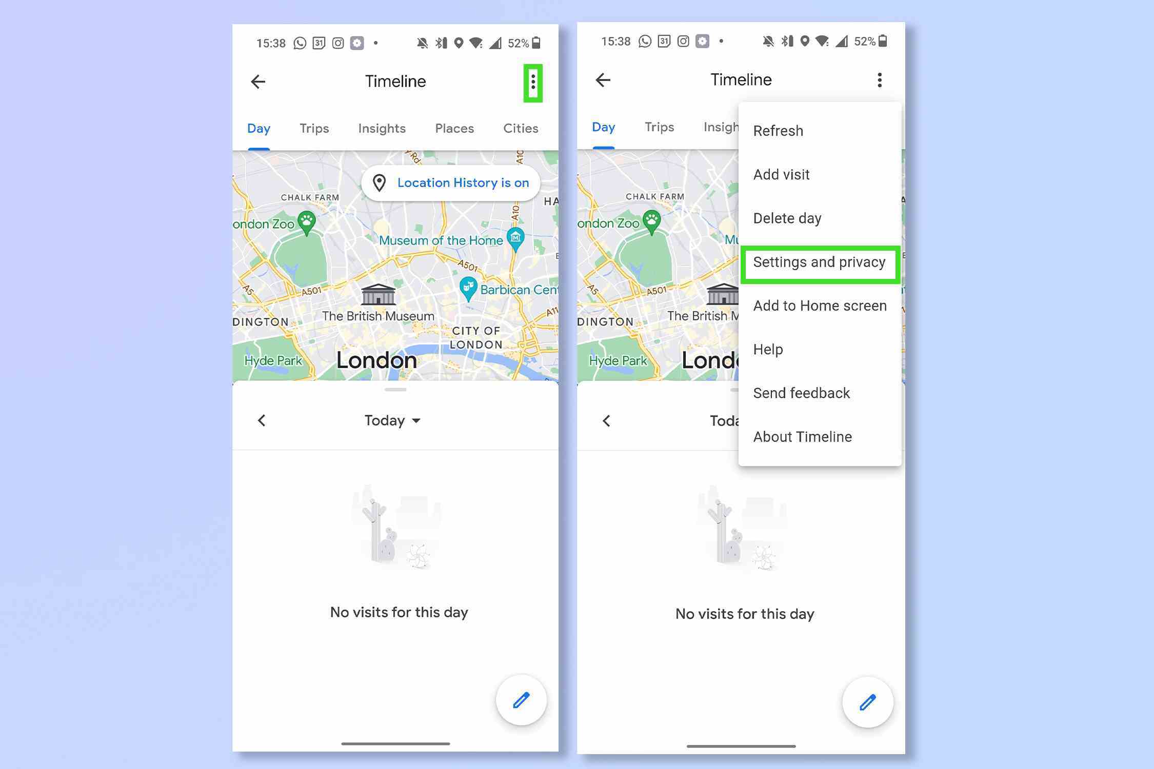 Android'de Google haritalar konum geçmişini silmenin üçüncü adımı
