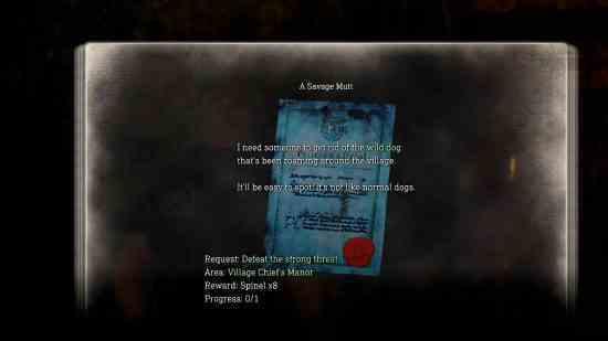 Resident Evil 4 remake çıkış tarihi: Capcom'un korku versiyonundaki blue flyer yan görevlerine bir örnek; köyde talep, alan, ödül ve ilerlemeyle birlikte vahşi bir köpeğin dolaştığını belirtiyor.