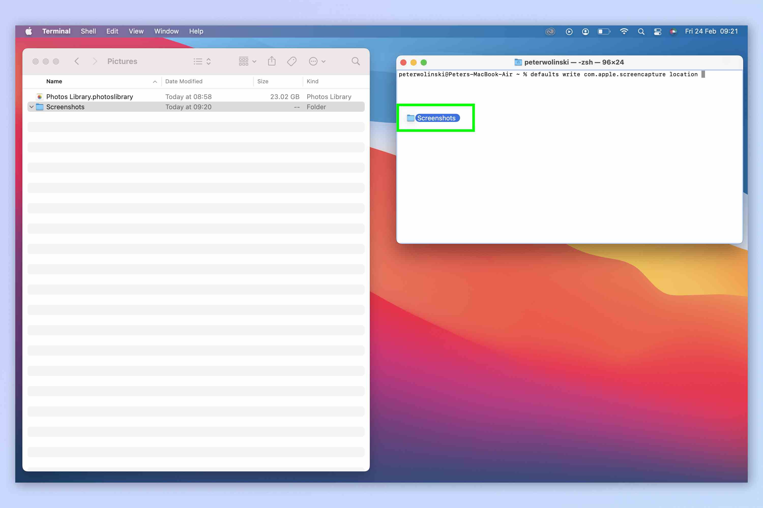 Mac'te ekran görüntüsü konumunun nasıl değiştirileceğini gösteren bir ekran görüntüsü