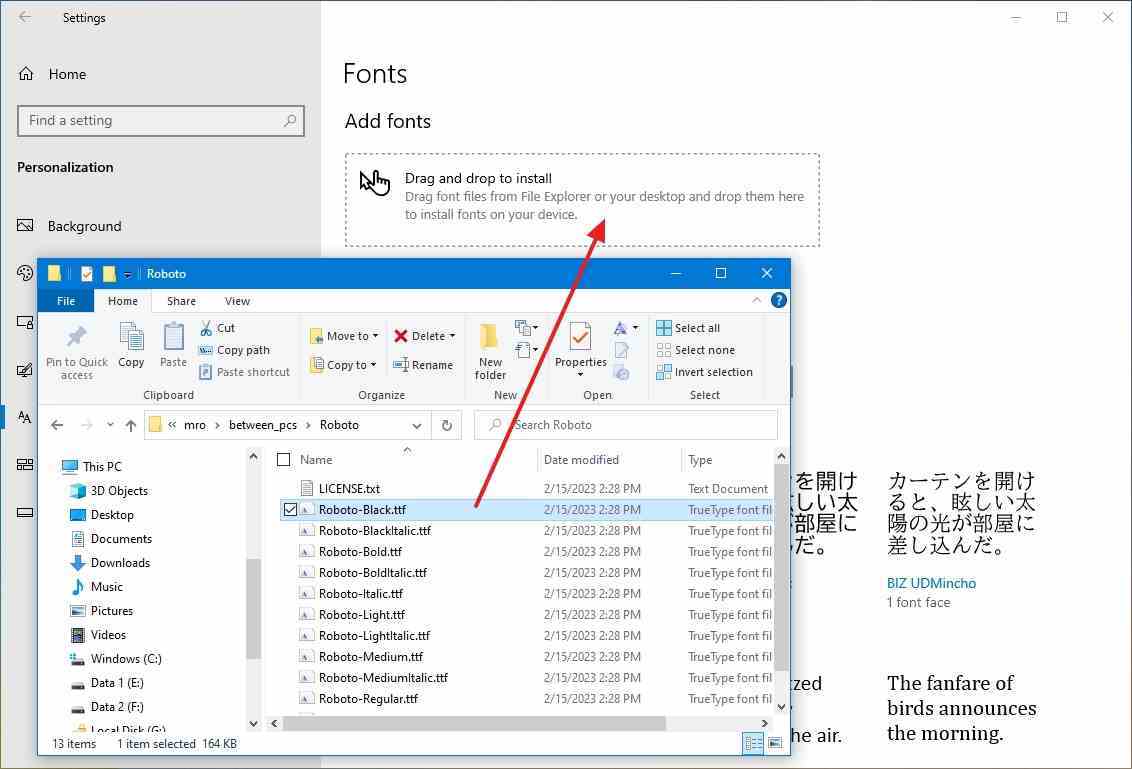 Office için Windows 10 sürükle yükleme yazı tipleri