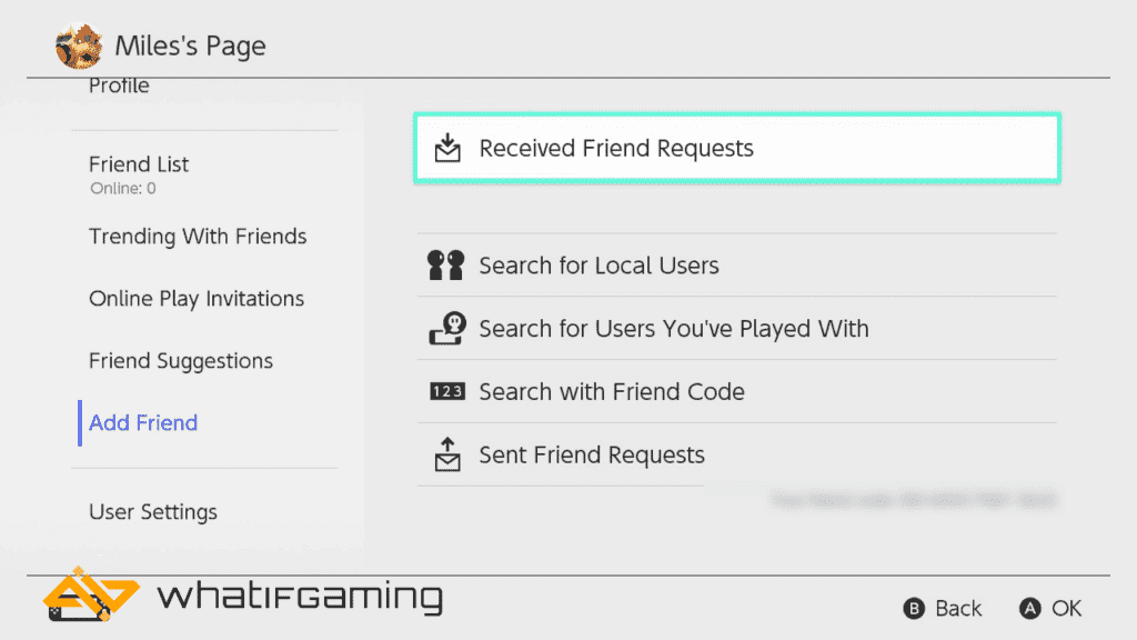Nintendo Switch'teki kullanıcı profili sayfası.
