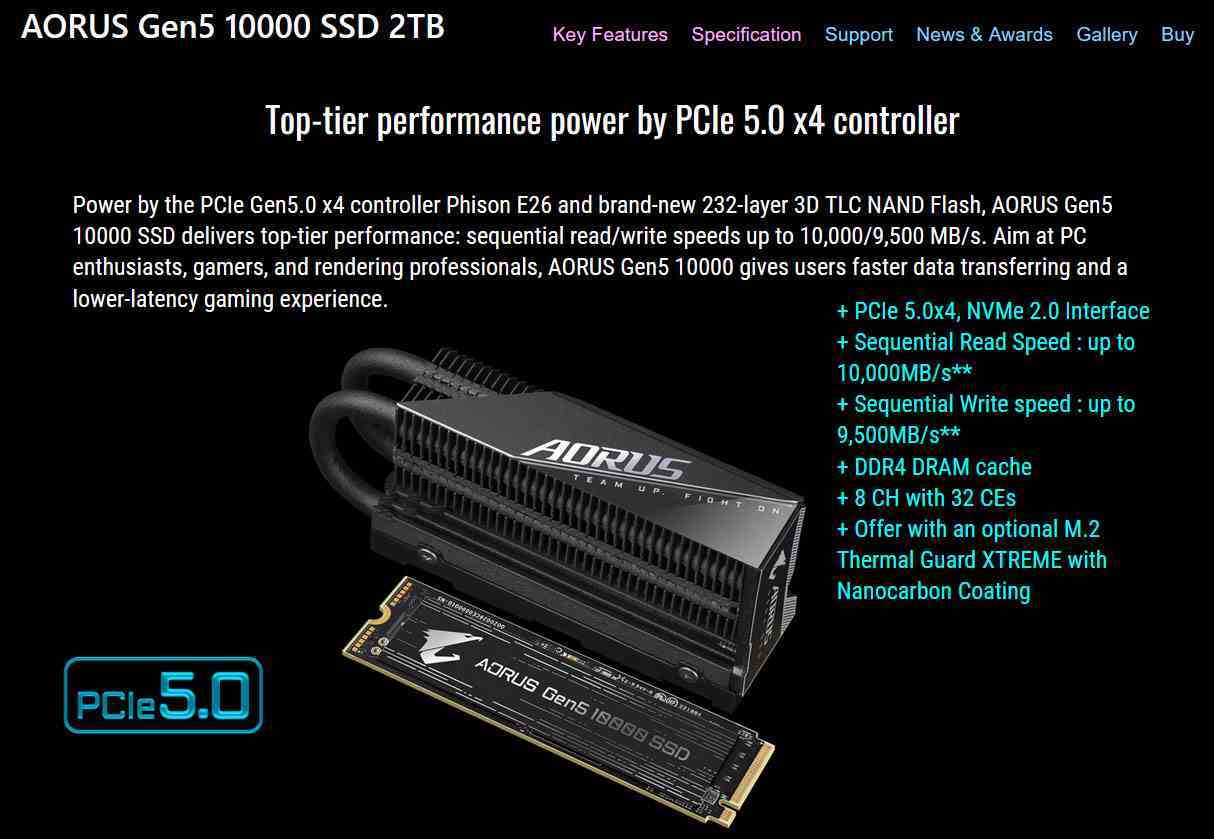 Aorus Gen5 10000 SSD'ler