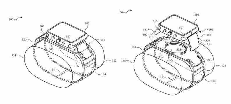 Apple Watch'un alt kısmındaki bir kameraya kullanıcıların nasıl erişeceğini gösteren patentten görüntü - Apple, Apple Watch için ilgi çekici yeni bir kamera sistemi için patent aldı