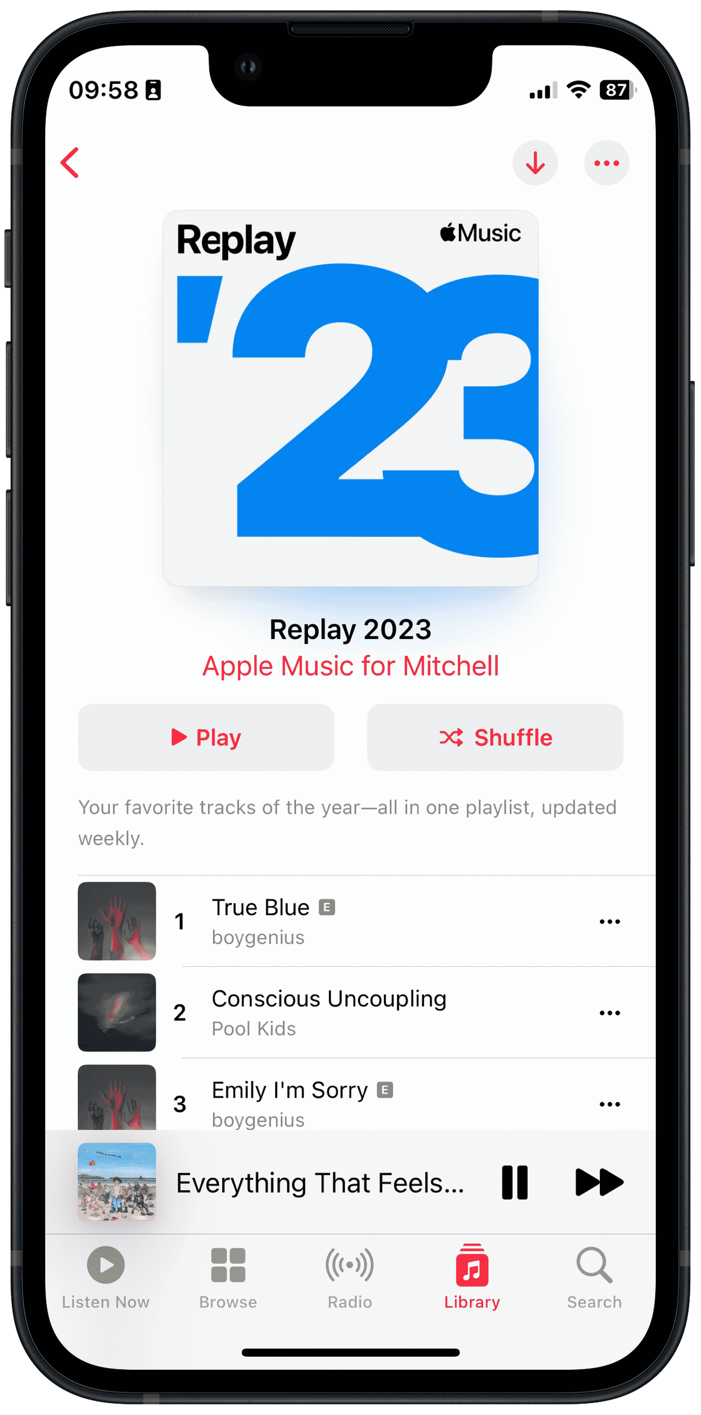Replay 2023 oynatma listesinin ekran görüntüsü.
