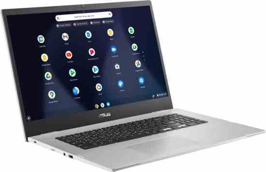 Beyaz bir arka plan üzerinde Asus 17.3" Chromebook.
