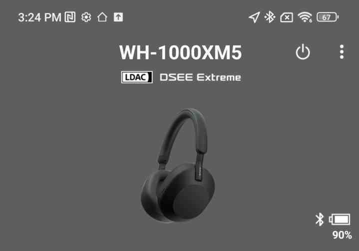 Android için Sony Headphones uygulamasından, LDAC codec kullanılarak bağlanan bir WH-1000XM5 setini gösteren ayrıntı.