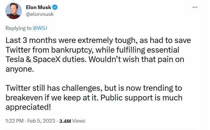 Musk, Twitter'ı iflastan kurtardığını ve sosyal medya sitesini sağlam bir yola soktuğunu iddia ediyor - Musk, Twitter'ı iflastan ve kırmızı mürekkepten kurtardığını iddia ediyor