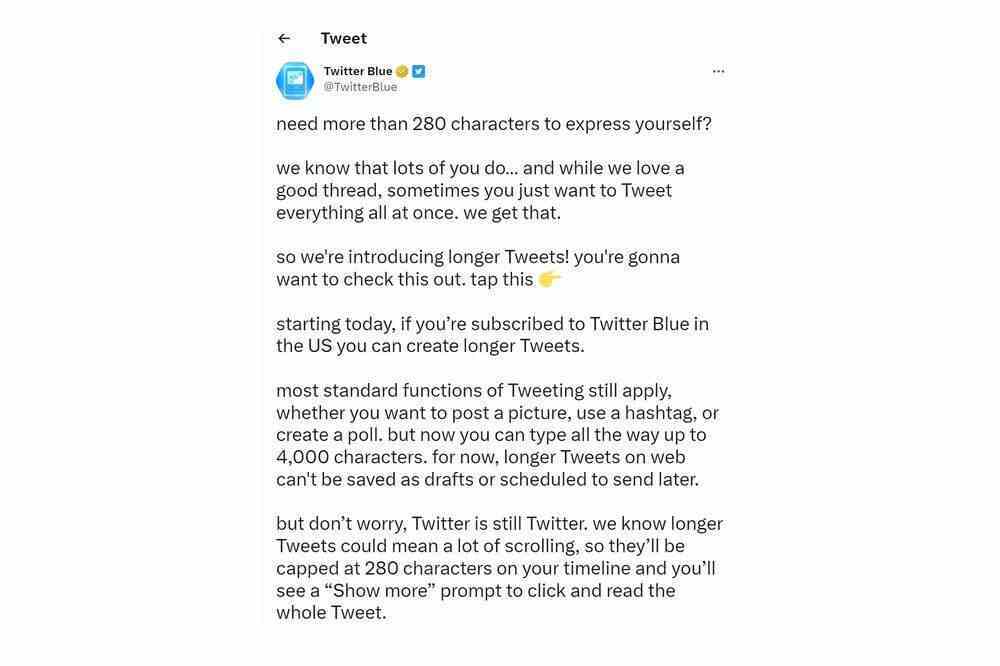 Twitter Blue, daha fazla abone çekmek için karakter sınırını 4.000'e çıkarıyor