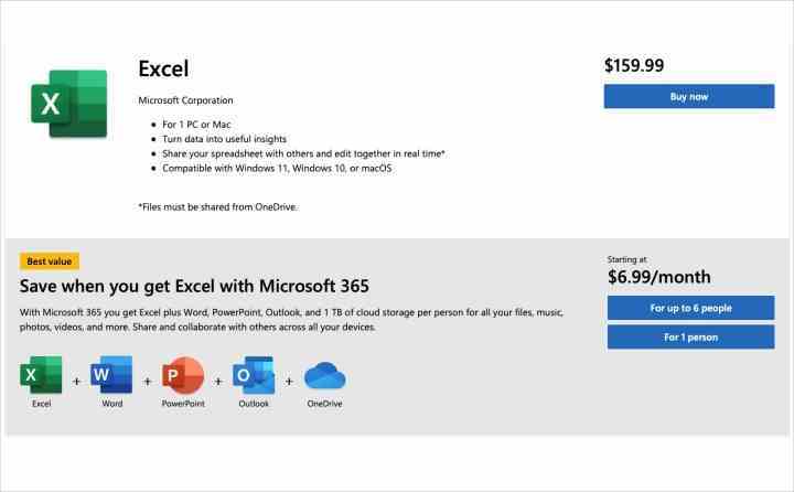 Excel maliyeti ve Microsoft 365 planı.