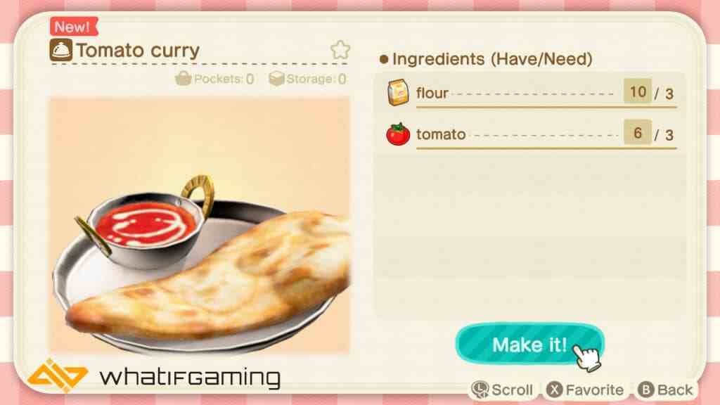 Animal Crossing: New Horizons'da domatesli köri tarifi.