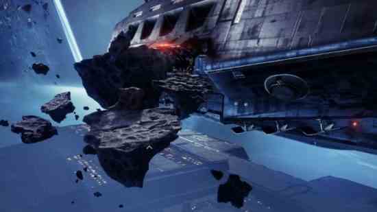 Destiny 2 Lightfall incelemesi devam ediyor - karanlıkta kaldı: Destiny 2 Lightfall'da Calus'un gemisi yaklaşıyor.