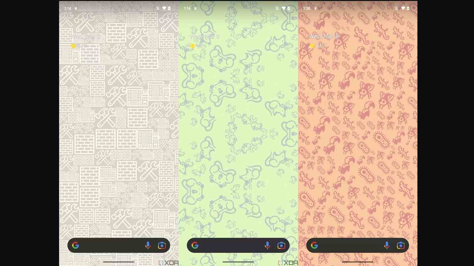 Android 14'te emoji duvar kağıdını gösteren ekran görüntüleri